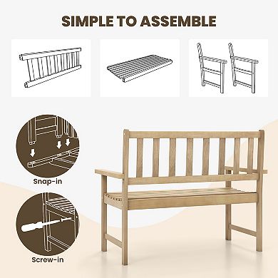 Teak Wood Outdoor Garden Bench 2 Person Patio Bench With Backrest And Armrests
