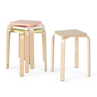 Stackable Stools Set Of 4 With Square Top And Rounded Corners