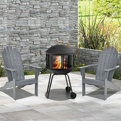 28-inch Portable Fire Pit With Wheels And Log Grate-black