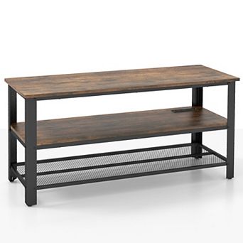 Rustic Brown Industrial Tv Stand For Up To 50-inch Screens With Power Outlets And Usb Ports