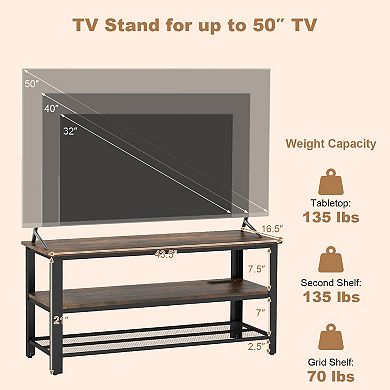 Rustic Brown Industrial Tv Stand For Up To 50-inch Screens With Power Outlets And Usb Ports