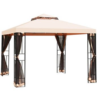 10 X 10 Feet 2 tier Vented Metal Canopy With Mosquito Netting