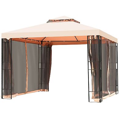 10 X 10 Feet 2-tier Vented Metal Canopy With Mosquito Netting