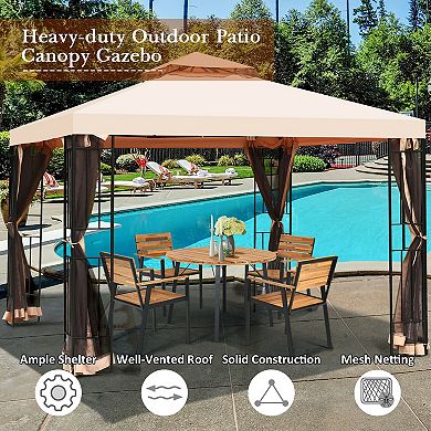 10 X 10 Feet 2-tier Vented Metal Canopy With Mosquito Netting