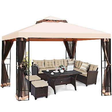 10 X 10 Feet 2-tier Vented Metal Canopy With Mosquito Netting