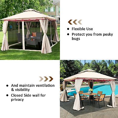 10 X 10 Feet 2-tier Vented Metal Canopy With Mosquito Netting