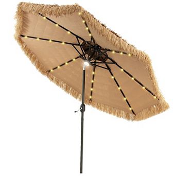9 Feet Solar Powered Thatched Tiki Patio Umbrella With Led Lights.