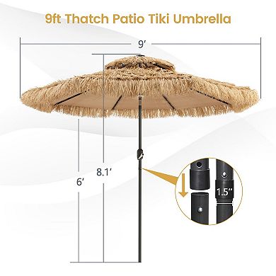 9 Feet Solar Powered Thatched Tiki Patio Umbrella With Led Lights.