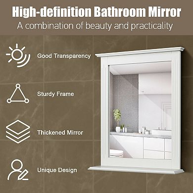 White Wall-mounted Vanity Mirror With Shelf-multipurpose Design