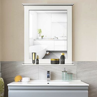 White Wall-mounted Vanity Mirror With Shelf-multipurpose Design