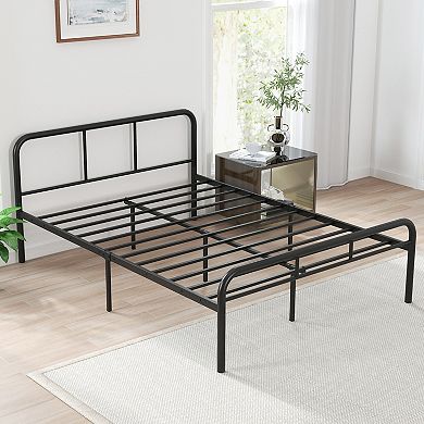 Full Size Bed Frame With Headboard And Footboard-no Box Spring Needed, Black