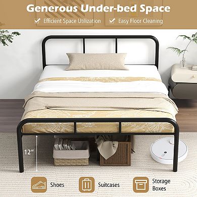 Full Size Bed Frame With Headboard And Footboard-no Box Spring Needed, Black