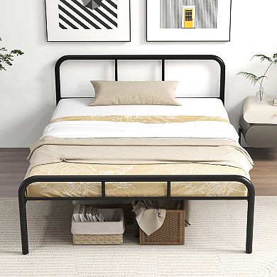 Full Size Bed Frame With Headboard And Footboard-no Box Spring Needed, Black
