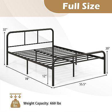 Full Size Bed Frame With Headboard And Footboard-no Box Spring Needed, Black