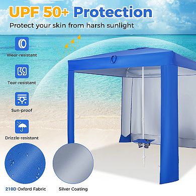 Beach Canopy Tent With Detachable Sidewall And Folding Table-blue
