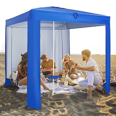 Beach Canopy Tent With Detachable Sidewall And Folding Table-blue