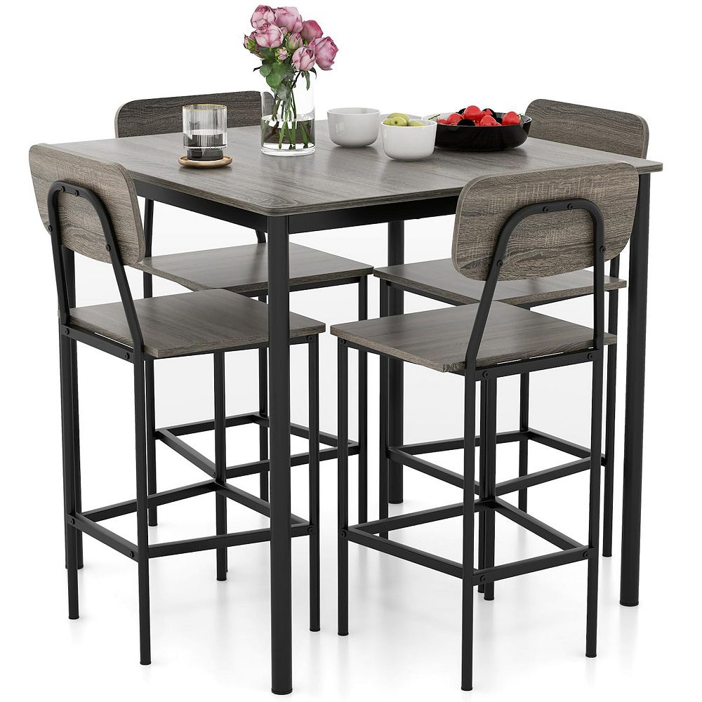 Counter Height Dining Set, 5 Piece Dining Table Set For 4 With Bar Chairs