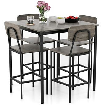 5 pc Counter-height Dining Bar Table Set With 4 Bar Chairs-gray