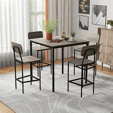 5-piece Counter-height Dining Bar Table Set With 4 Bar Chairs-gray
