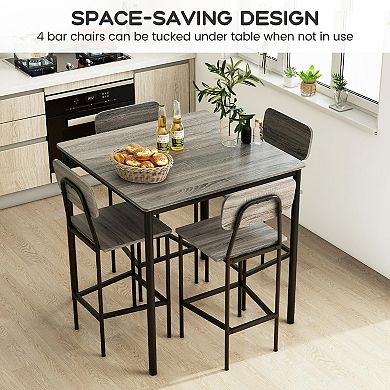 5-piece Counter-height Dining Bar Table Set With 4 Bar Chairs-gray