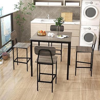 5-piece Counter-height Dining Bar Table Set With 4 Bar Chairs-gray