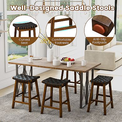 Set Of 2 25" Bar Height Stools With Faux Leather Woven Curved Seats