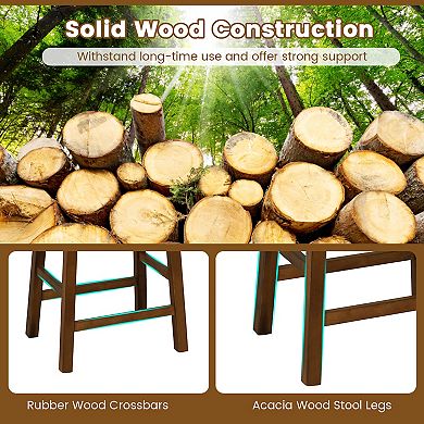Set Of 2 25" Bar Height Stools With Faux Leather Woven Curved Seats
