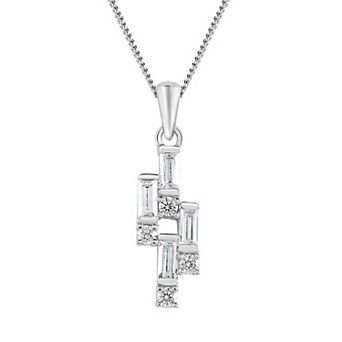 SIRI Sterling Silver Rhodium-Plated Geometric Cluster Pendant with White Cubic Zirconia and 18" Chain
