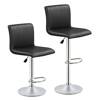 Set of 2 Striped Faux Leather Swivel Bar Stools 18 x 17.5 Inch with 355 lb Capacity