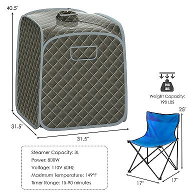 Portable Personal Steam Sauna Spa With Steamer And Chair-gray