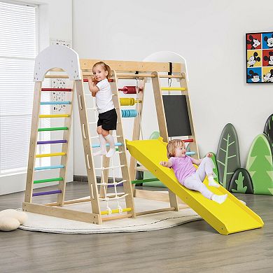 Indoor Playground Climbing Gym Wooden 8-in-1 Climber Playset For Children-multicolor