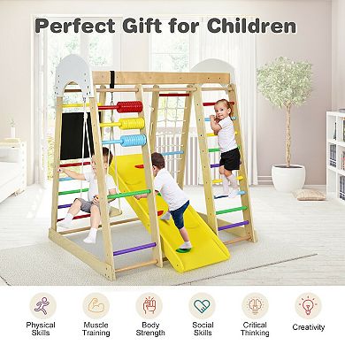 Indoor Playground Climbing Gym Wooden 8-in-1 Climber Playset For Children-multicolor