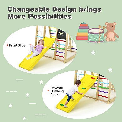 Indoor Playground Climbing Gym Wooden 8-in-1 Climber Playset For Children-multicolor