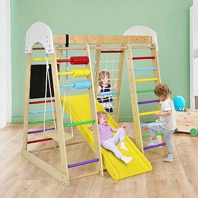 Indoor Playground Climbing Gym Wooden 8-in-1 Climber Playset For Children-multicolor