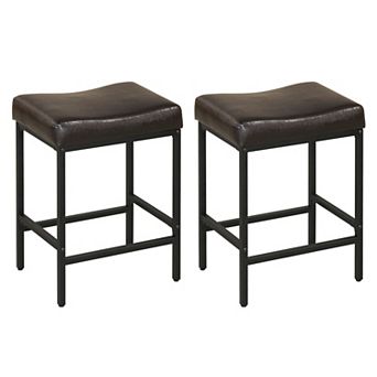 Set of 2 Backless Saddle Counter Stools 14 x 18 Inch with 25 Inch Seats and 400 lb Limit