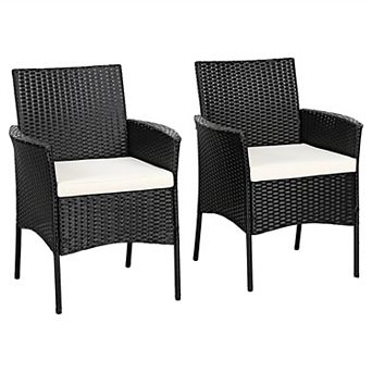 2 pc Patio Wicker Chairs With Cozy Seat Cushions