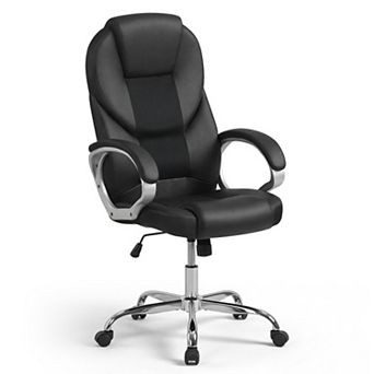 Executive Desk Chair with Faux Leather Trim Mesh Back and Waterfall Cushion