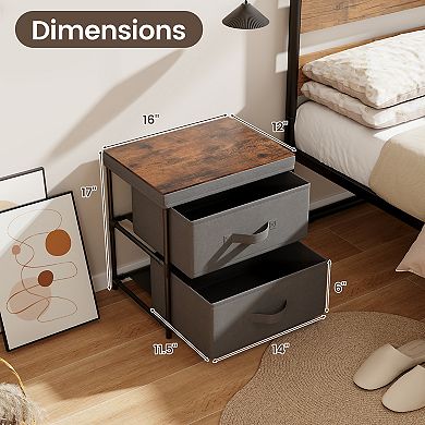 2-drawer Nightstand With Removable Fabric Bins And Pull Handles-gray