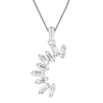 SIRI Sterling Silver Rhodium-Plated Cascading Stones Pendant with White Cubic Zirconia and 18" Chain