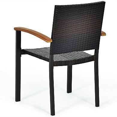 Set Of 4 Outdoor Patio Pe Rattan Dining Chairs With Powder-coated Steel Frame