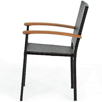 Set Of 4 Outdoor Patio Pe Rattan Dining Chairs With Powder-coated Steel Frame