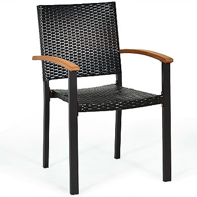 Set Of 4 Outdoor Patio Pe Rattan Dining Chairs With Powder-coated Steel Frame