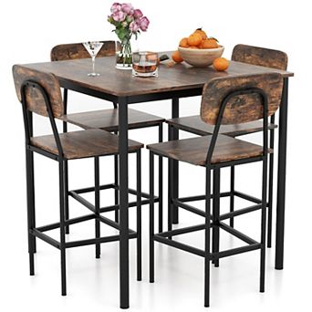 5 pc Industrial Dining Set With Counter-height Table And 4 Bar Stools-coffee
