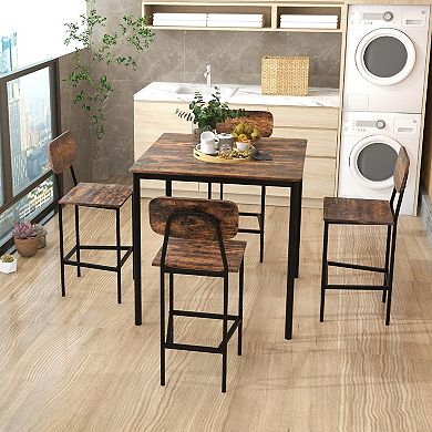 5-piece Industrial Dining Set With Counter-height Table And 4 Bar Stools-coffee
