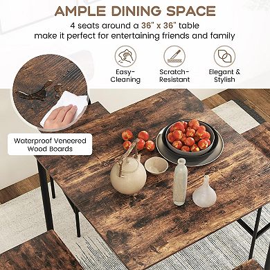 5-piece Industrial Dining Set With Counter-height Table And 4 Bar Stools-coffee