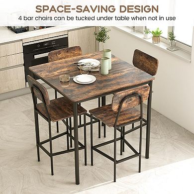5-piece Industrial Dining Set With Counter-height Table And 4 Bar Stools-coffee