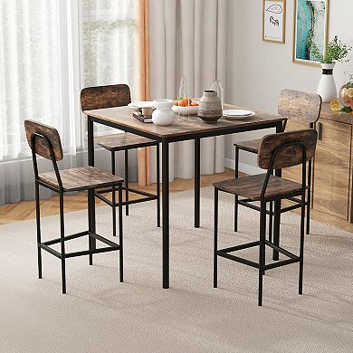 5-piece Industrial Dining Set With Counter-height Table And 4 Bar Stools-coffee