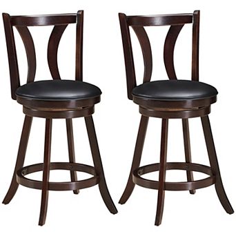 24 Inch Set Of 2 Swivel Bar Stools Bar Height Chairs With Rubber Wood Legs