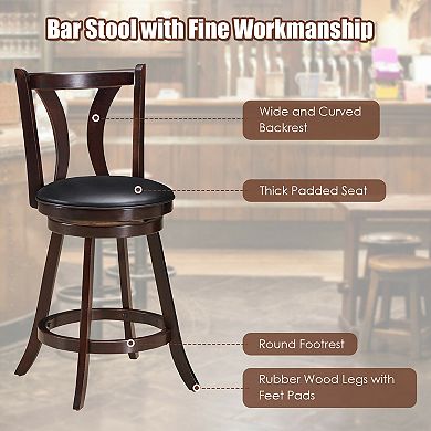 24 Inch Set Of 2 Swivel Bar Stools Bar Height Chairs With Rubber Wood Legs