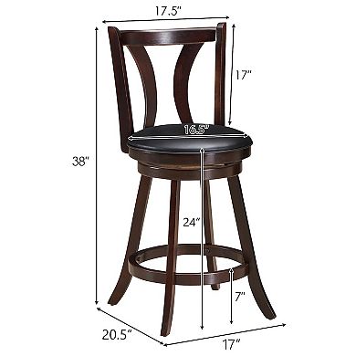 24 Inch Set Of 2 Swivel Bar Stools Bar Height Chairs With Rubber Wood Legs